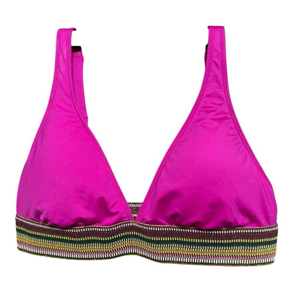 Gibson & Latimer Vibrant Pink Bikini Top with Striped Band M